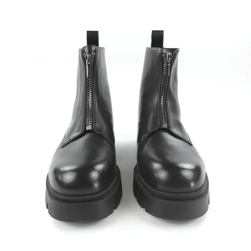 ZARA 100% Leather Lug Sole Zip Front Combat Boots Black Y2k Goth Grunge Indie